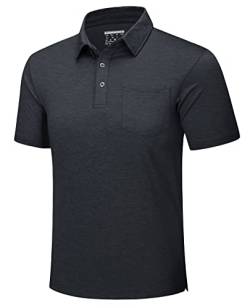 TACVASEN Herren Kurze Ärmel Poloshirts Sport Polohemd Tennis Golf T-Shirt Schnelltrocknend Polo mit Brusttasche, Schwarz, XXL von TACVASEN