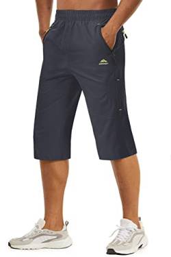 TACVASEN Herren Kurze Cargohose 3/4 Schnelltrocknende Shorts Wanderhose mit Reißverschlusstasche, Dunkelgrau, 32 von TACVASEN