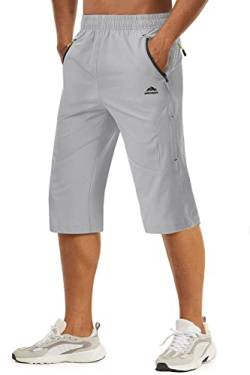 TACVASEN Herren Kurze Cargohose 3/4 Schnelltrocknende Shorts Wanderhose mit Reißverschlusstasche, Hellgrau, 32 von TACVASEN