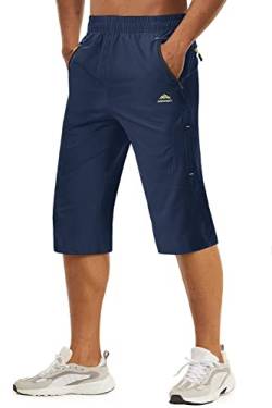 TACVASEN Herren Kurze Cargohose 3/4 Schnelltrocknende Shorts Wanderhose mit Reißverschlusstasche, Navy Blau, 32 von TACVASEN