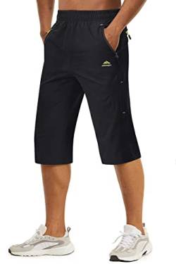 TACVASEN Herren Kurze Cargohose 3/4 Schnelltrocknende Shorts Wanderhose mit Reißverschlusstasche, Schwarz, 32 von TACVASEN