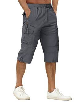 TACVASEN Herren Kurze Cargohose Baumwolle 3/4 Cargo Bermuda Shorts Outdoor Lässige Shorts Freizeitshorts mit Taschen, Dunkelgrau, 34 EU von TACVASEN