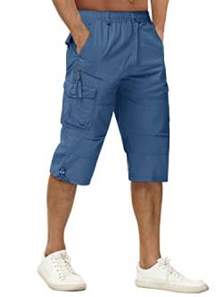 TACVASEN Herren Kurze Cargohose Baumwolle 3/4 Cargo Bermuda Shorts Outdoor Lässige Shorts Freizeitshorts mit Taschen (32, Blau) von TACVASEN