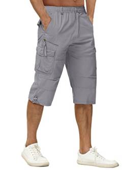 TACVASEN Herren Kurze Cargohose Baumwolle 3/4 Cargo Bermuda Shorts Outdoor Lässige Shorts Freizeitshorts mit Taschen (32, Hellgrau) von TACVASEN