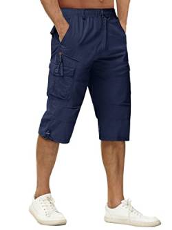 TACVASEN Herren Kurze Cargohose Baumwolle 3/4 Cargo Bermuda Shorts Outdoor Lässige Shorts Freizeitshorts mit Taschen (32, Navy) von TACVASEN