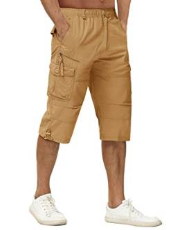 TACVASEN Herren Kurze Cargohose Baumwolle 3/4 Cargo Bermuda Shorts Outdoor Lässige Shorts Freizeitshorts mit Taschen (34, Khaki) von TACVASEN
