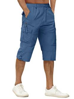 TACVASEN Herren Kurze Cargohose Baumwolle 3/4 Cargo Bermuda Shorts Outdoor Lässige Shorts Freizeitshorts mit Taschen (40, Blau) von TACVASEN