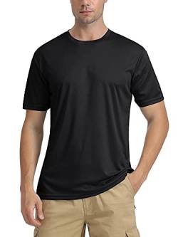 TACVASEN Herren O-Neck Uv-Shirts Sonnenschutz Tee Shirts Sommer Kurzarm Atmungsaktiv, Schwarz, L von TACVASEN