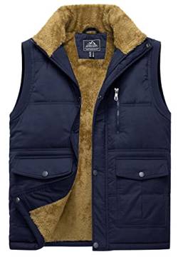 TACVASEN Herren Outdoor Angelweste Gefütterte Fleeceweste Winter Warme Steppweste Atmungsaktiv mit Stehkragen(3XL, Navy) von TACVASEN