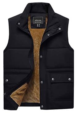 TACVASEN Herren Outdoor Arbeit Weste Jacke Gefüttert Anglerweste Warme Freizeit Vest Wanderweste Fleece Thermoweste Männer Arbeitsjacke Steppweste Body Warmer Funktionsweste(3XL,Schwarz) von TACVASEN