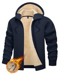 TACVASEN Herren Outdoor Kapuzen Freizeitjacke Winter Warme Fleecejacke Hoodie Warme Casual Übergangsjacke, Marineblau, 3XL von TACVASEN