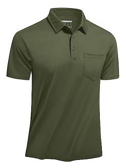 TACVASEN Herren Polo Basic Poloshirt Sommer T-Shirt Bequem Freizeitshirts Atmungsaktiv Tee Golf Sportshirt (L, Armeegrün) von TACVASEN