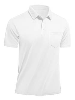 TACVASEN Herren Polo Freizeit Poloshirts Atmungsaktiv Sommershirts Leicht Tshirts Männer Polohemd mit Brusttasche, Weiß, M von TACVASEN