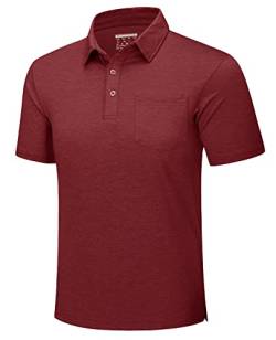 TACVASEN Herren Poloshirt Golf Polo Sommer Freizeit Shirt Bequem Polohemd Tennis T-Shirt Leicht Atmungsaktiv Tshirt, Weinrot, XL von TACVASEN