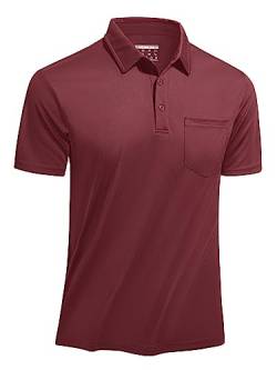 TACVASEN Herren Poloshirt Schnell Trockend Kurzarmshirt Sommershirts Atmungsaktiv Tee Casual Tshirt Golf T-Shirt (S, Weinrot) von TACVASEN