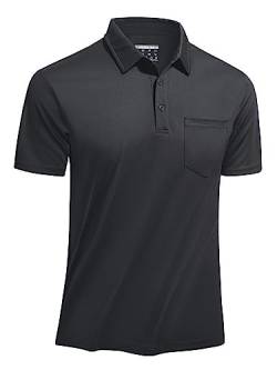 TACVASEN Herren Poloshirts Kurzarm Schnelltrocknend Polo Atmungsaktiv Sommershirts Golf Tee mit Brusttasche (L, Dunkelgrau) von TACVASEN