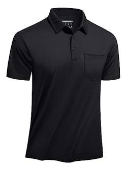 TACVASEN Herren Poloshirts Kurze Ärmel Polo Freizeit T-Shirt Atmungsaktiv Polo Männer Sommershirt Tennis Golf Tee (L, Schwarz) von TACVASEN