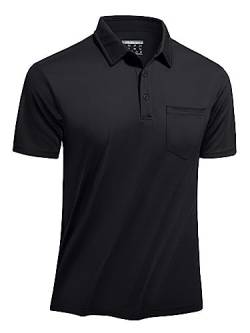 TACVASEN Herren Poloshirts Kurze Ärmel Polo Freizeit T-Shirt Atmungsaktiv Polo Männer Sommershirt Tennis Golf Tee (M, Schwarz) von TACVASEN