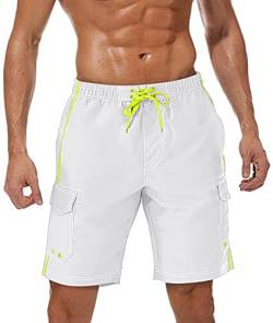 TACVASEN Herren Schwimmhose Badehose Kurz Strandhose Sommer Wassershorts Strandshorts Urlaub Shorts für Wasser Sport, Weiß, S von TACVASEN