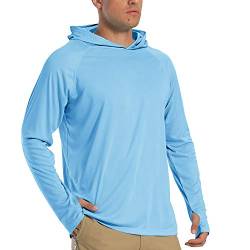 TACVASEN Herren Sonnenschutz Hoodie Sommer Atmungsaktiv Langarmshirts UPF 50+ mit Kapuze, Blau, 3XL von TACVASEN