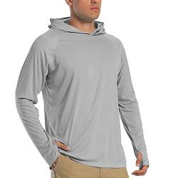 TACVASEN Herren Sonnenschutz Hoodie Sommer Atmungsaktiv Langarmshirts UPF 50+ mit Kapuze, Hell Grau, XXL von TACVASEN