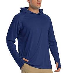 TACVASEN Herren Sonnenschutz Hoodie Sommer Atmungsaktiv Langarmshirts UPF 50+ mit Kapuze, Navy Blau, 3XL von TACVASEN