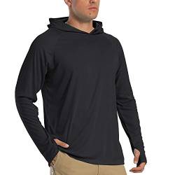 TACVASEN Herren Sonnenschutz Hoodie Sommer Atmungsaktiv Langarmshirts UPF 50+ mit Kapuze, Schwarz, 3XL von TACVASEN