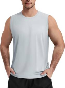 TACVASEN Herren Tanktop Sport Workout Top Gym Muskelshirts Ärmellos UPF 50+ UV Shirts Fitness Atmungsaktiv Trainingsshirt für Männer (3XL, Hellgrau) von TACVASEN