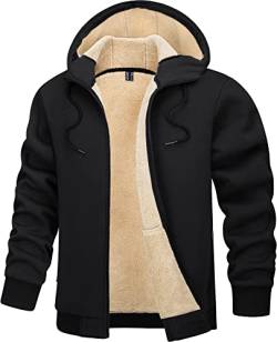 TACVASEN Herren Thermo Fleecejakce Pulli Hoodie Sweatjacke Winter Gefütterte Langarm Sport Hoody mit Taschen, Schwarz, XL von TACVASEN