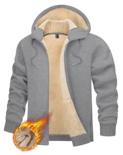 TACVASEN Herren Trachtenjacke Winter Fleece Pulli Gefütterte Hoodie Fleecejacke Casual Sweatjacke Jacket, Hellgrau, XXL von TACVASEN