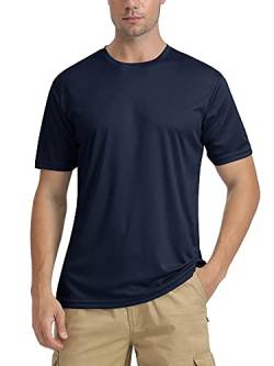 TACVASEN Herren UPF 50+ Schwimmen Shirts Kurzarm Shirts Outdoor Tops Sun Protection, Schwarzblau, 3XL von TACVASEN