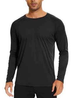 TACVASEN Herren UPF 50+ UV Shirt Sonnenschutz Langarm T-Shirt Outdoor Wandershirt Surf Laufen Angeln, Schwarz, L von TACVASEN