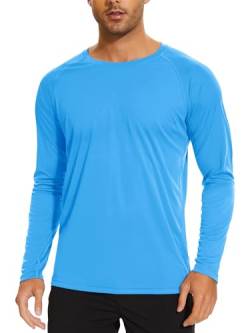 TACVASEN Herren UPF 50+ UV Sonnenschutz Langarmshirt Outdoor Langarm T-Shirt Rashguard, Azurblau, M von TACVASEN