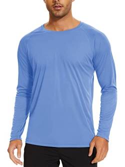 TACVASEN Herren UPF 50+ UV Sonnenschutz Langarmshirt Outdoor Langarm T-Shirt Rashguard, Hellblau, XXL von TACVASEN