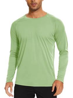 TACVASEN Herren UPF 50+ UV Sonnenschutz Langarmshirt Outdoor Langarm T-Shirt Rashguard, Hellgrün, L von TACVASEN