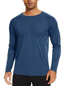 TACVASEN Herren UPF 50+ UV Sonnenschutz Langarmshirt Outdoor Langarm T-Shirt Rashguard, Indigo, L von TACVASEN