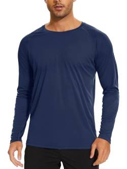 TACVASEN Herren UPF 50+ UV Sonnenschutz Langarmshirt Outdoor Langarm T-Shirt Rashguard, Marineblau, 3XL von TACVASEN
