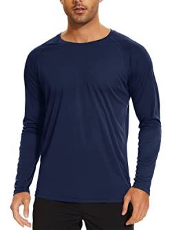 TACVASEN Herren UPF 50+ UV Sonnenschutz Langarmshirt Outdoor Langarm T-Shirt Rashguard, Marineblau, L von TACVASEN