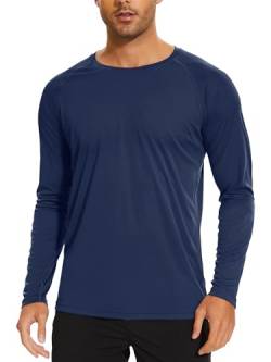 TACVASEN Herren UPF 50+ UV Sonnenschutz Langarmshirt Outdoor Langarm T-Shirt Rashguard, Marineblau, M von TACVASEN