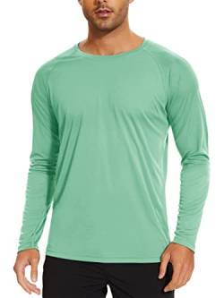 TACVASEN Herren UPF 50+ UV Sonnenschutz Langarmshirt Outdoor Langarm T-Shirt Rashguard, Minzgrün, XXL von TACVASEN