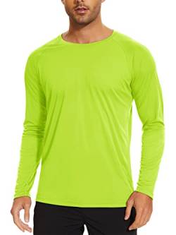 TACVASEN Herren UPF 50+ UV Sonnenschutz Langarmshirt Outdoor Langarm T-Shirt Rashguard, Neongrün, 3XL von TACVASEN