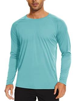TACVASEN Herren UPF 50+ UV Sonnenschutz Langarmshirt Outdoor Langarm T-Shirt Rashguard, Wasserblau, 3XL von TACVASEN