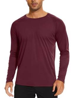 TACVASEN Herren UPF 50+ UV Sonnenschutz Langarmshirt Outdoor Langarm T-Shirt Rashguard, Weinrot, 3XL von TACVASEN