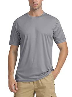 TACVASEN Herren UPF 50+ Uv Schutz Shirts Laufshirt Schnelltrocknende Sport Kurzarm Funktionsshirt, Hellgrau, 3XL von TACVASEN
