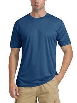 TACVASEN Herren UPF 50+ Uv Schutz Shirts Laufshirt Schnelltrocknende Sport Kurzarm Funktionsshirt, Indigo, 3XL von TACVASEN