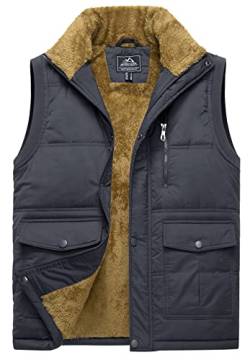 TACVASEN Herren Warme Fleece Jagdweste Teddy Jacke Ärmellos Übergangsjacke Weste Camping Outdoorbekleidung(XL, Dunkelgrau) von TACVASEN