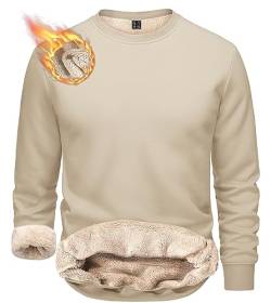 TACVASEN Herren Warme Fleece Pullover Sweatshirts Winter Langarm Shirts mit Fleecefutter (XL, Helles Khaki) von TACVASEN
