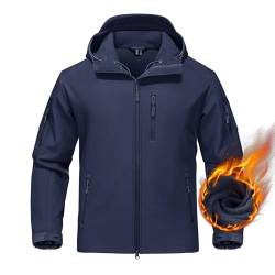 TACVASEN Herren Wasserdicht Winddicht Softshelljacke Wetterjacke Outdoor Wandern Camping Funktionsjacke Cargojacke, Navy Blau von TACVASEN