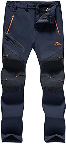 TACVASEN Herren Wind- und Wasserdicht Wanderhose Gefütterete Softshell Hose Snowboardhose Angelhose Funktionshose (Marineblau, 38) von TACVASEN