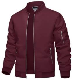 TACVASEN Herren Windbreaker College Jacke Bomberjacke Übergangsjacke Fliegerjacke Sommer Pilotenjacke Bomber Blouson Frühling (L, Weinrot) von TACVASEN